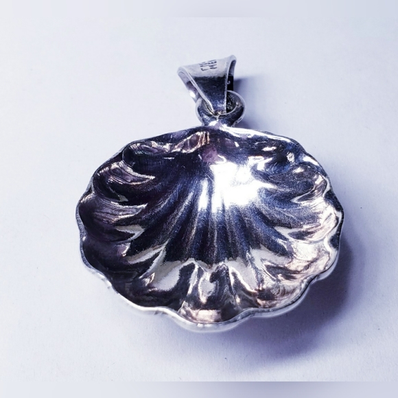 Vintage Sterling Silver Huge SeaShell Pendant 2" Long - Picture 3 of 5